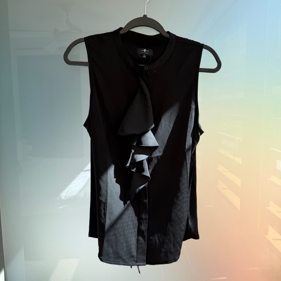 7 For All Mankind Silk Sleeveless Ruffle Tank - Picture 3 of 5